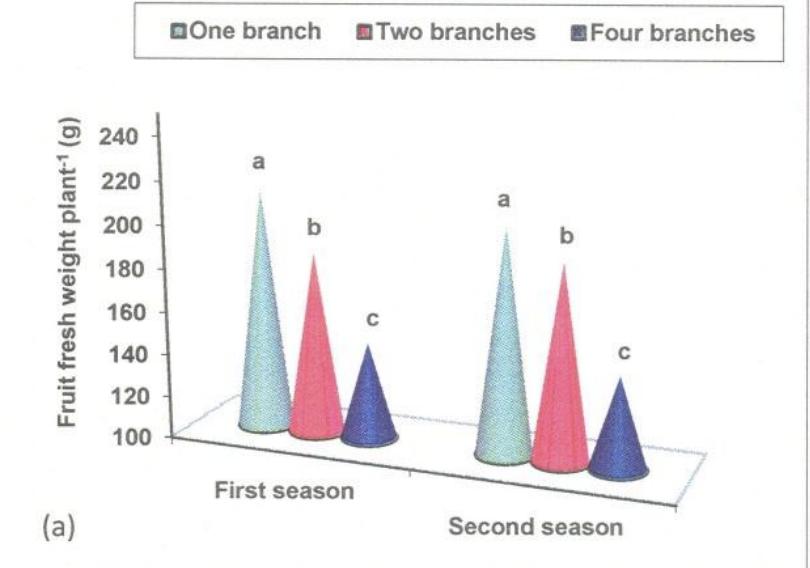 Graph/table showing growth differences in bell peppers when topped