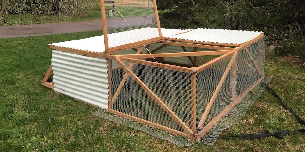 A photo of our chicken tractor when we built it back in 2015
