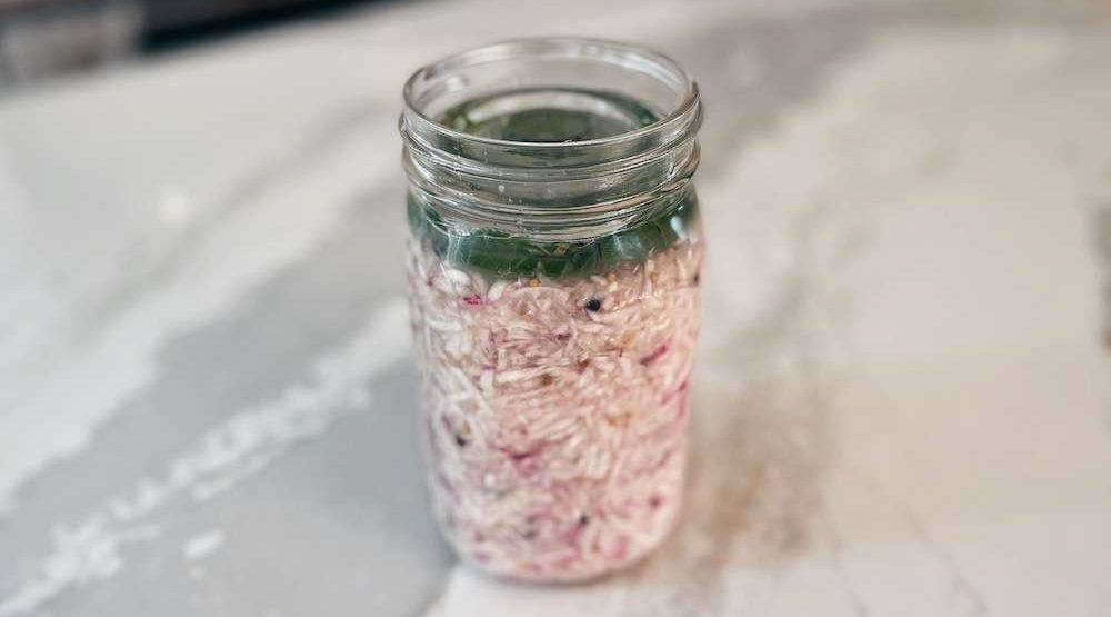 A jar full of fermented turnips or sauerruben