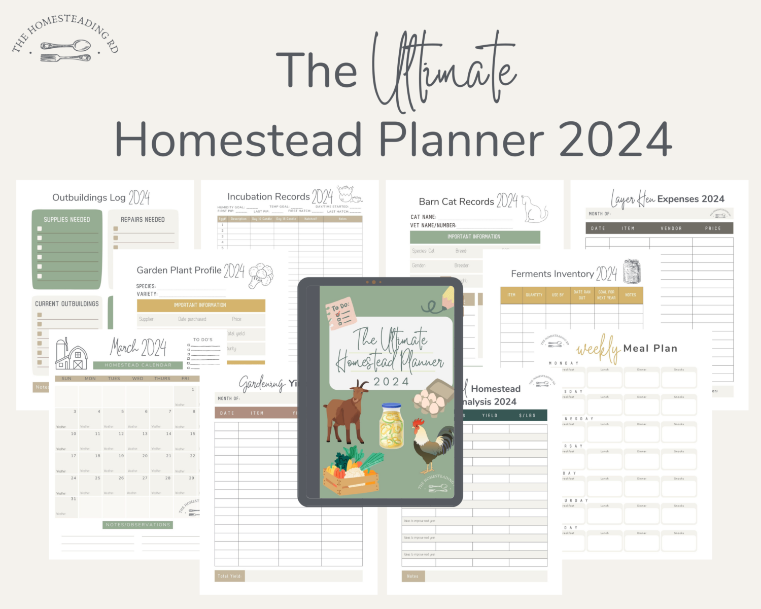 A photo displaying some sample pages of The Ultimate Homestead Planner